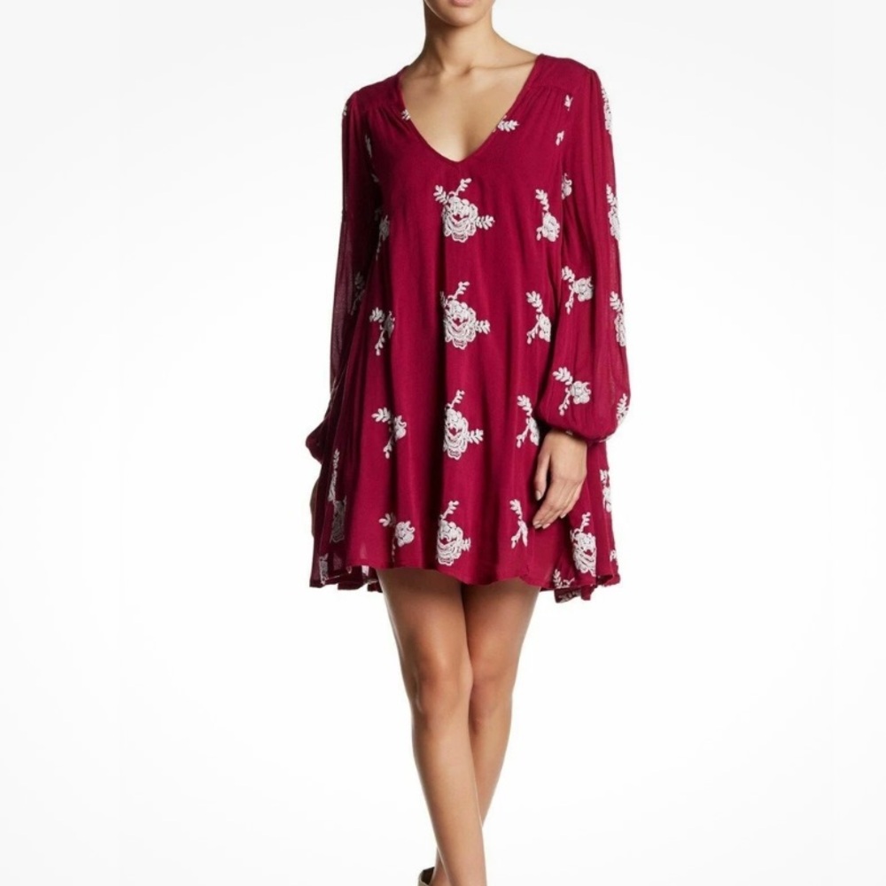 Free People Fuchsia Embroidered Swing Dress